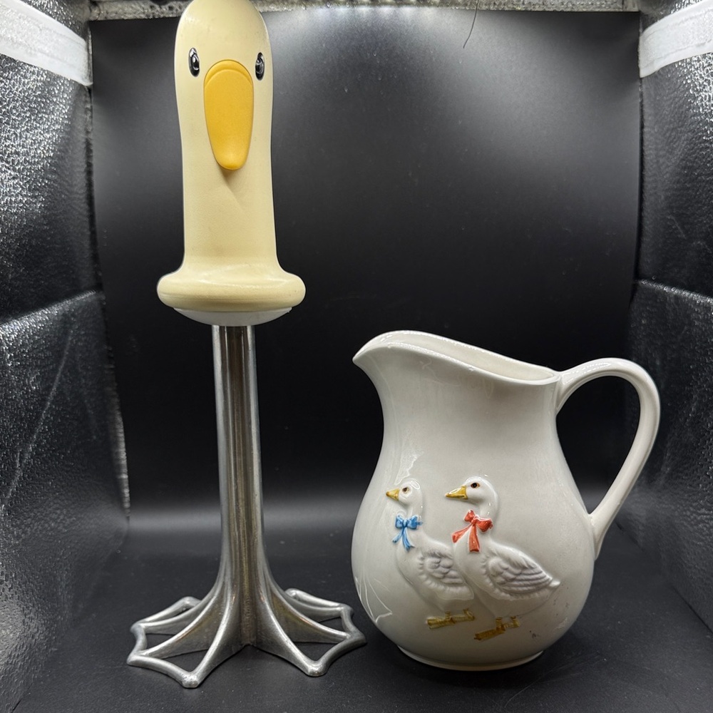 Vintage Duck Potato Masher and Otagiri pitcher